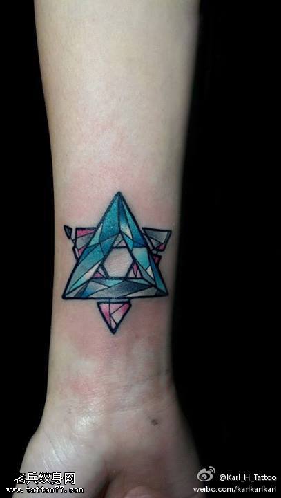 手腕彩色星空三角形纹身图案