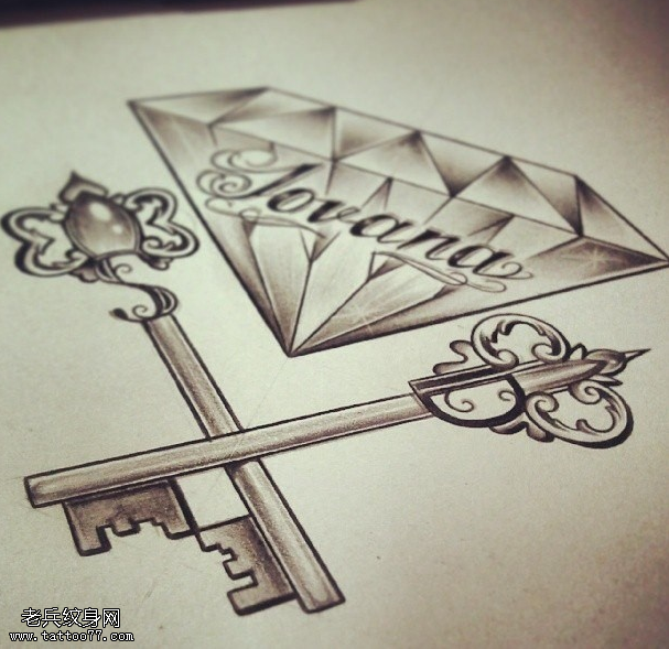钻石钥匙纹身手稿图片