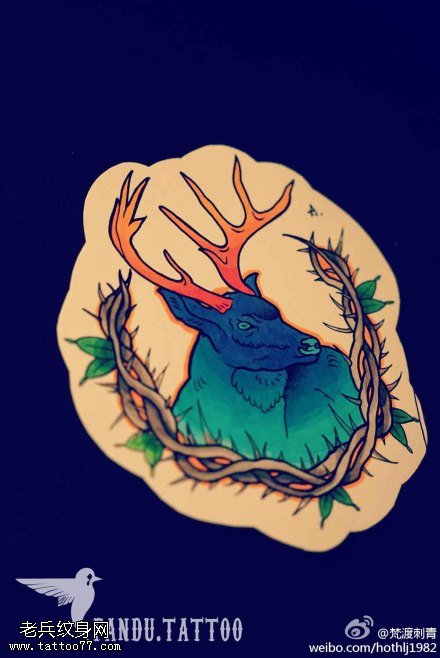 彩色school风格羚羊纹身手稿图片