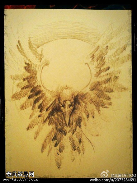 乌鸦纹身手稿图案