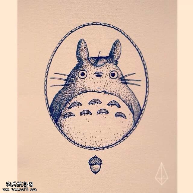 卡通点状龙猫纹身手稿图案