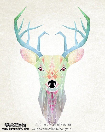 个性彩色羚羊纹身手稿图案