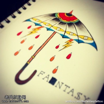 彩色个性雨伞纹身手稿图片