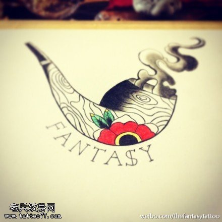 彩色个性烟斗纹身手稿图案