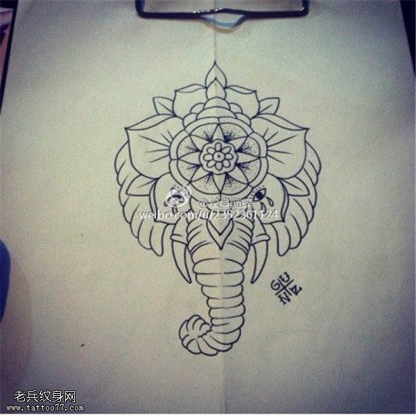 象神线稿纹身图案