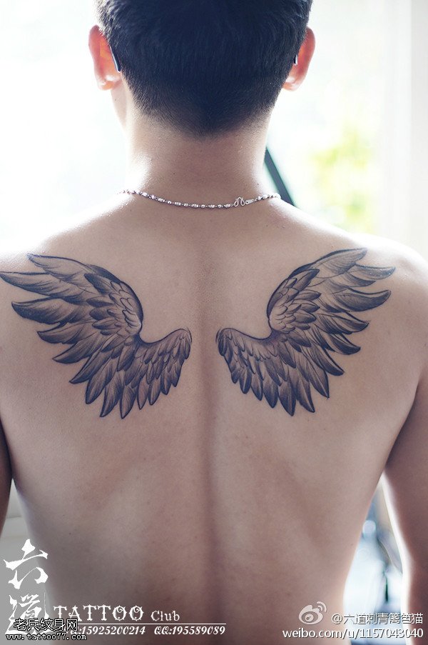 超写实超cool羽翼双翅纹身图案