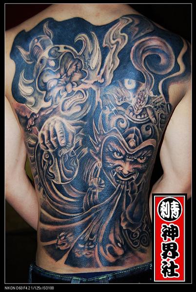 哼哈二将纹身、满背纹身图案