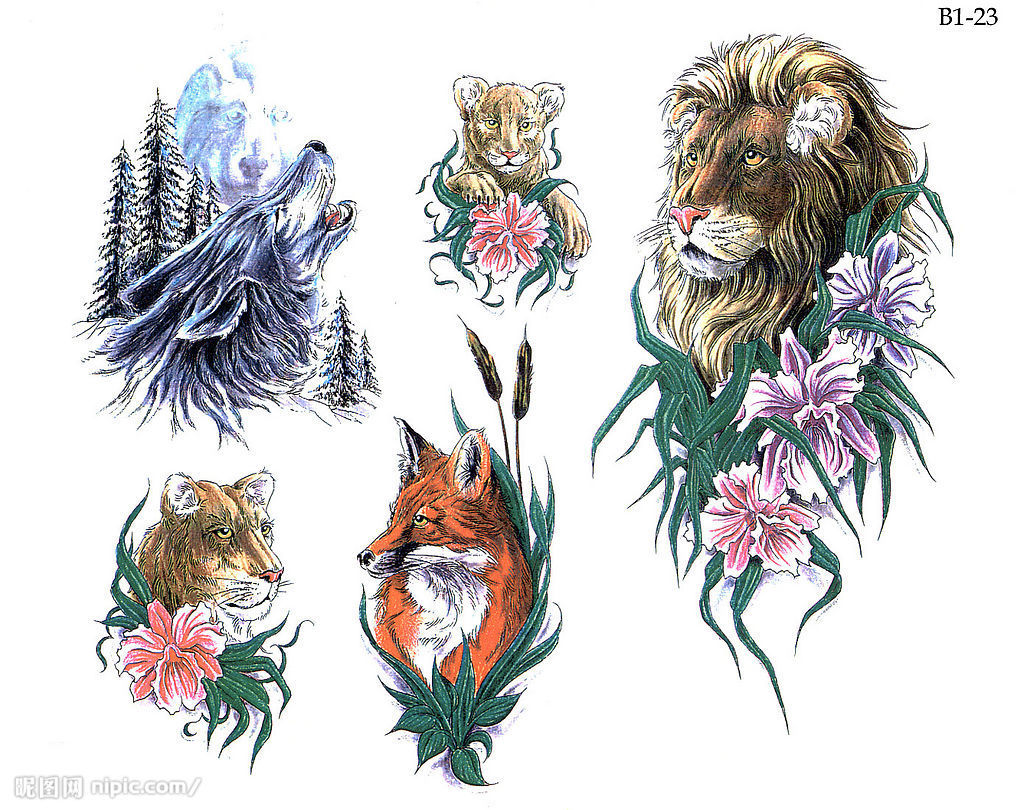 动物纹身图案：狼狮子豹子狐狸纹身图案
