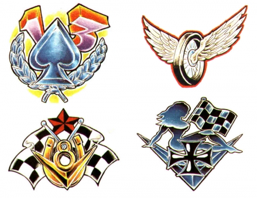 翅膀五角星旗帜骷髅蜘蛛网纹身图案