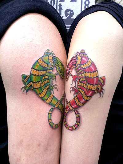 大臂蜥蜴情侣纹身图案