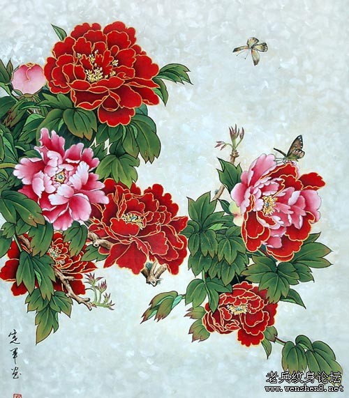 非常适合做纹身的富贵牡丹纹身图案~