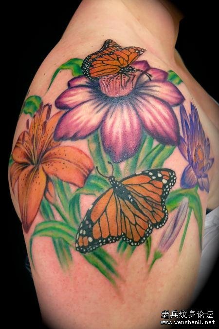 纹身秀图吧:肩膀百合文身图案图片