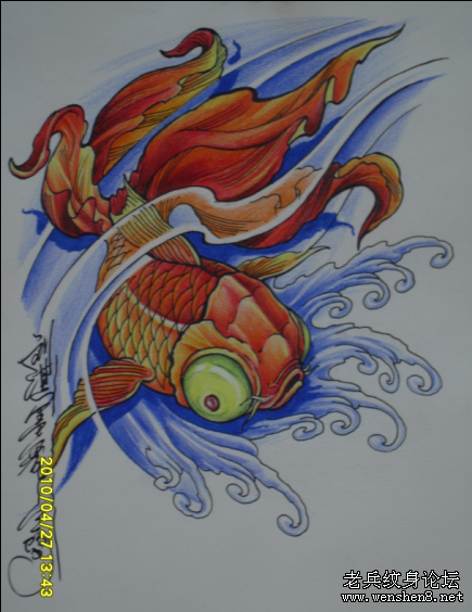 金鱼纹身图案:彩色金鱼纹身图案