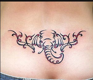 后腰图腾大象纹身图案