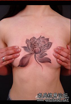莲花纹身图案：胸部莲花纹身图案