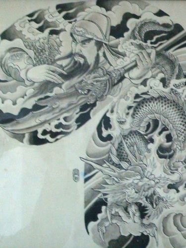 半胛关公龙纹身图案:霸气关公龙半胛纹身图案