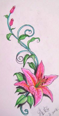 花卉纹身图案:彩色百合花纹身图案