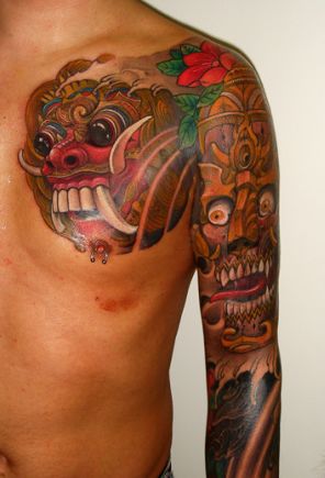 半胛纹身图案:彩色嘎巴拉半胛花臂纹身图案