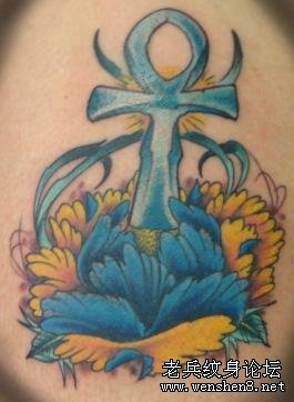 星座纹身图案:一款星座标志彩色牡丹花纹身图案