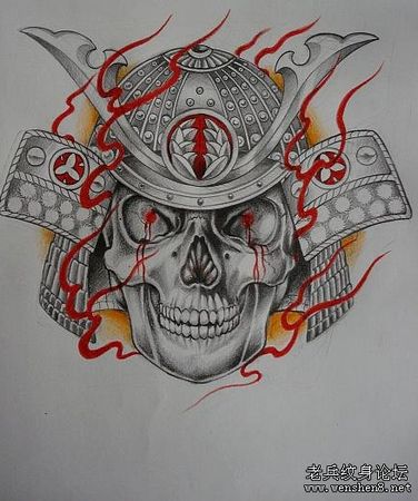 男人纹身图案：经典霸气的武士骷髅纹身图案