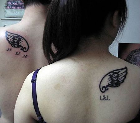 后背翅膀数字情侣纹身图片