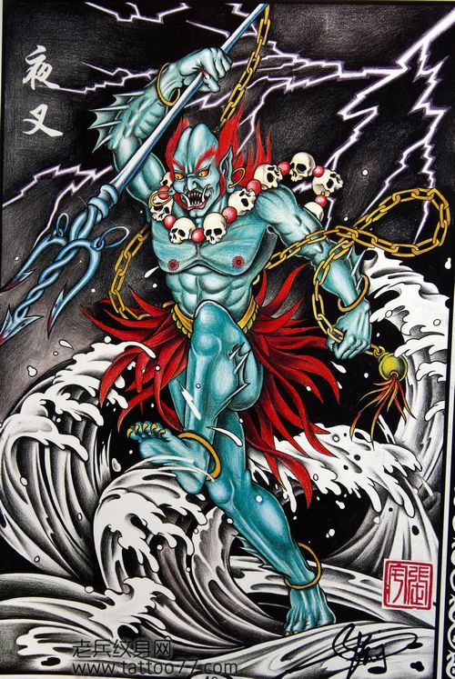 满背夜叉纹身手稿