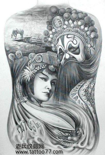 满背霸王别姬纹身手稿