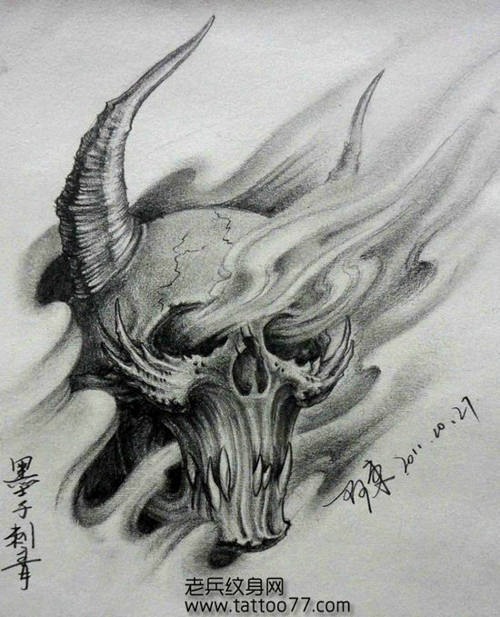 一款另类经典的骷髅纹身手稿