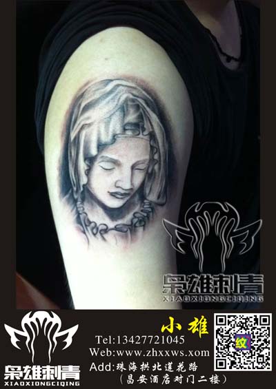 珠海枭雄纹身秀图吧作品:手臂人物美女头像纹身