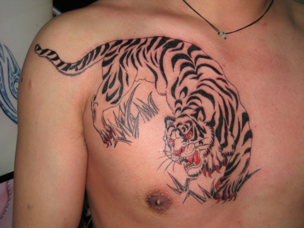 胸部下山虎纹身图案-蚌埠纹身秀图吧霞艺纹身推荐