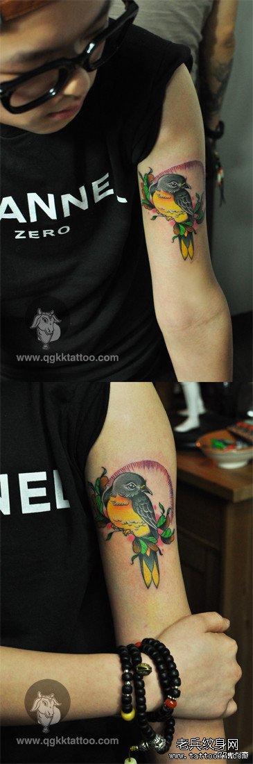 男生手臂漂亮时尚的小鸟纹身图案