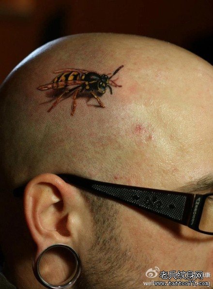 男人头部经典的小蜜蜂纹身图案