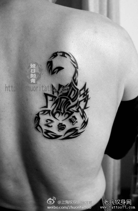 男人后背超酷的图腾蝎子纹身图案