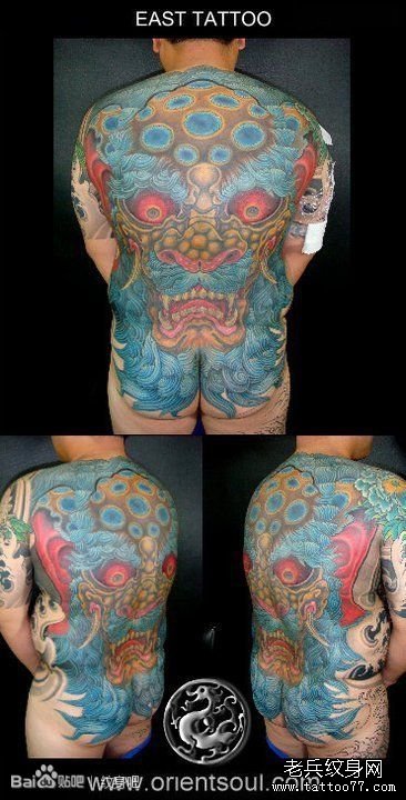 男人背部超帅的满背唐狮纹身图案缩略频道推荐图