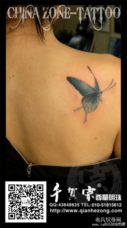 女生肩背漂亮好看的蝴蝶纹身图案