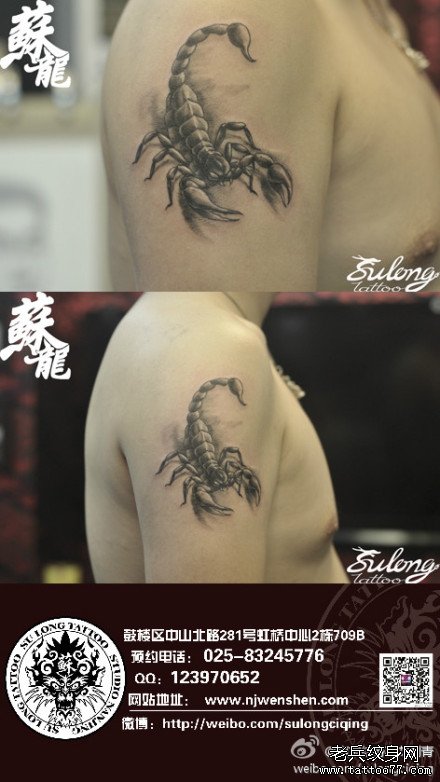 男人手臂潮流经典的蝎子纹身图案
