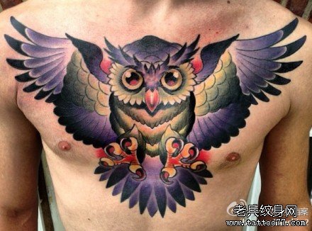 男人前胸超帅霸气的猫头鹰纹身图案