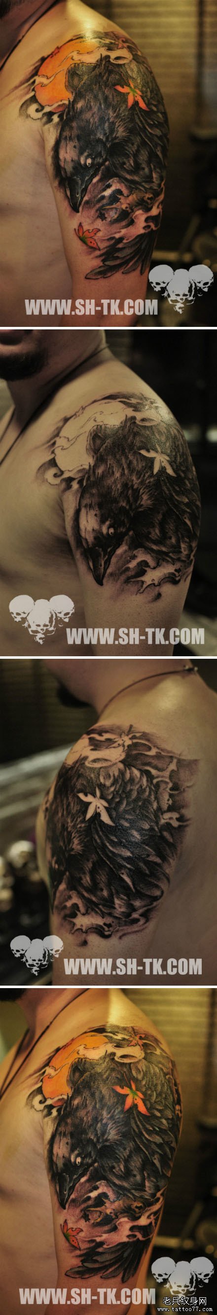 手臂一款帅气潮流的乌鸦纹身图案