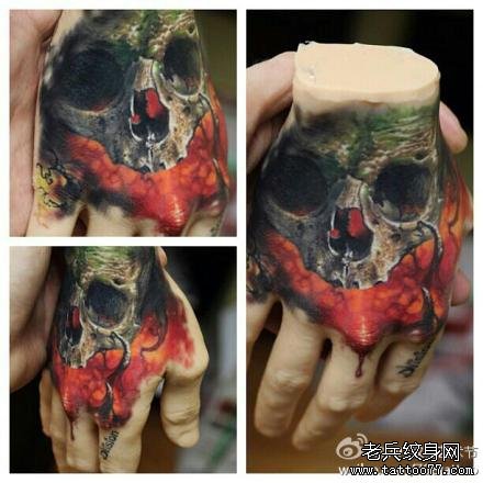 手背时尚潮流的骷髅纹身图案