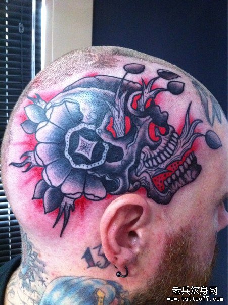 头部时尚很酷的一款骷髅纹身图案