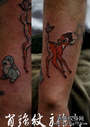 手臂小巧可爱的小鹿兔子纹身图案