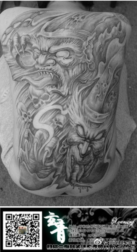 超酷很帅的满背黑白无常纹身图案