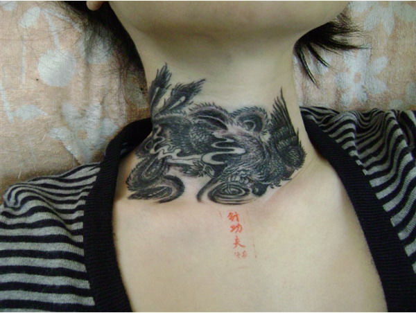 九江针功夫纹身秀图吧作品:颈部纹身图案