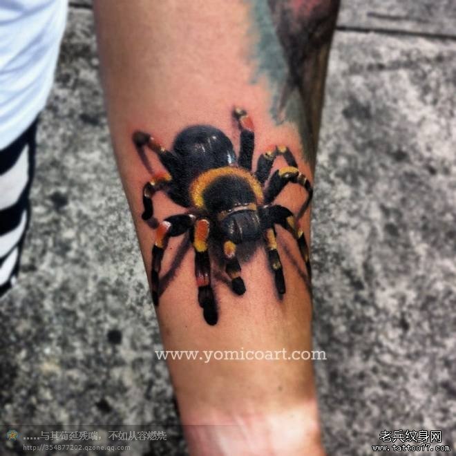 一款超写实小臂蜘蛛纹身图案