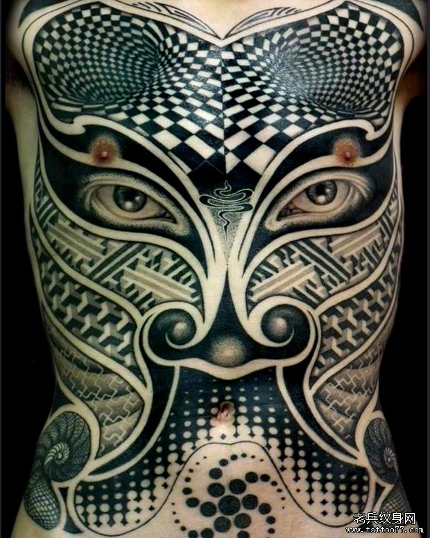 纹身推荐一款满背部落图腾纹身作品