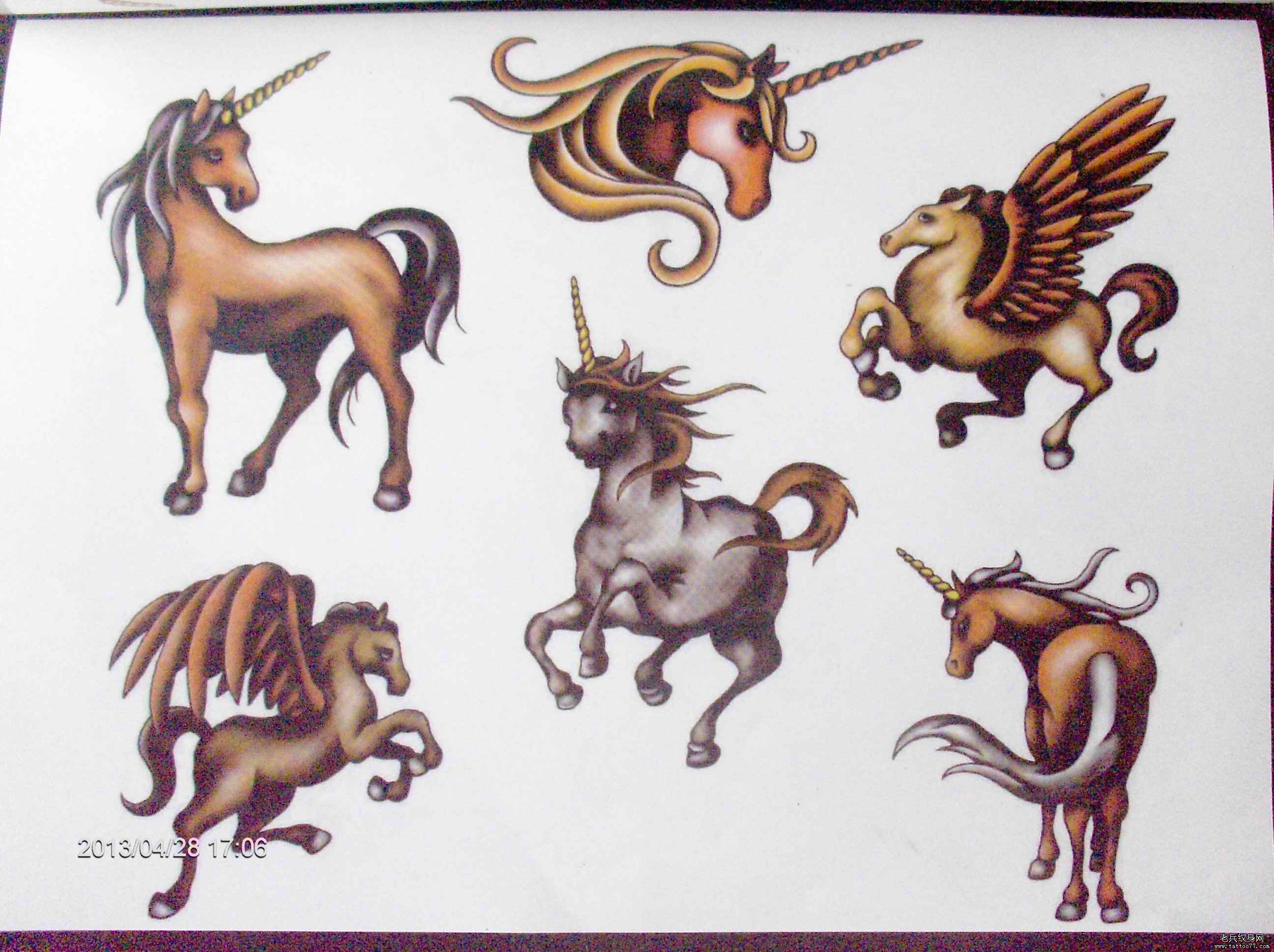 一组独角兽纹身图案