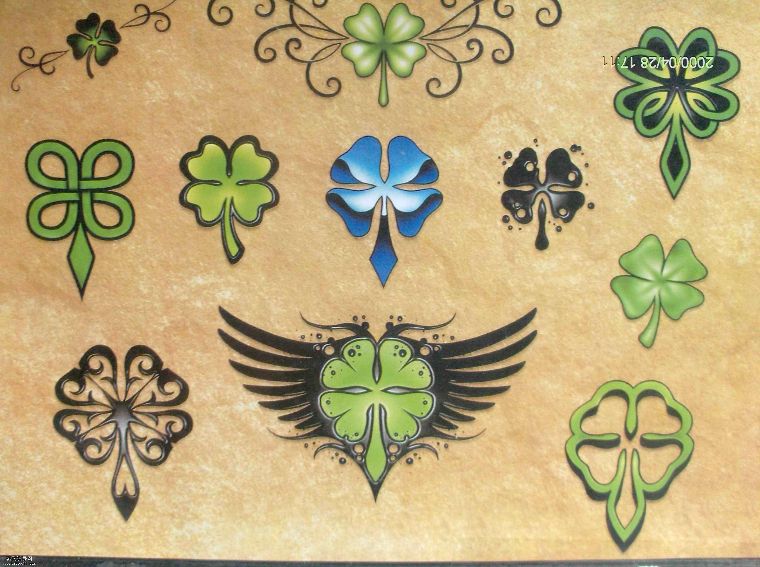 老兵纹身一四叶草纹身图案