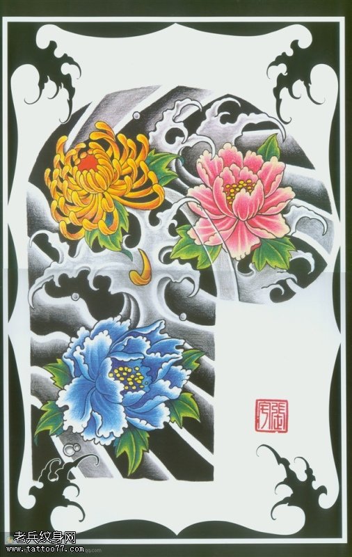 一款半胛牡丹纹身图案