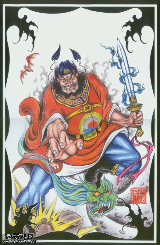 老兵纹身一款满背钟馗纹身图案