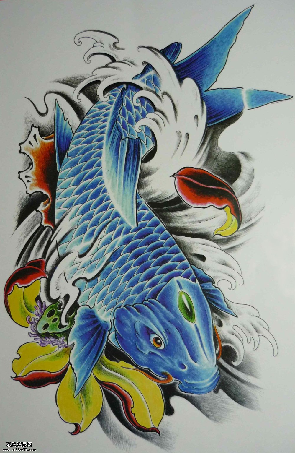 老兵纹身一张传统鲤鱼纹身图案